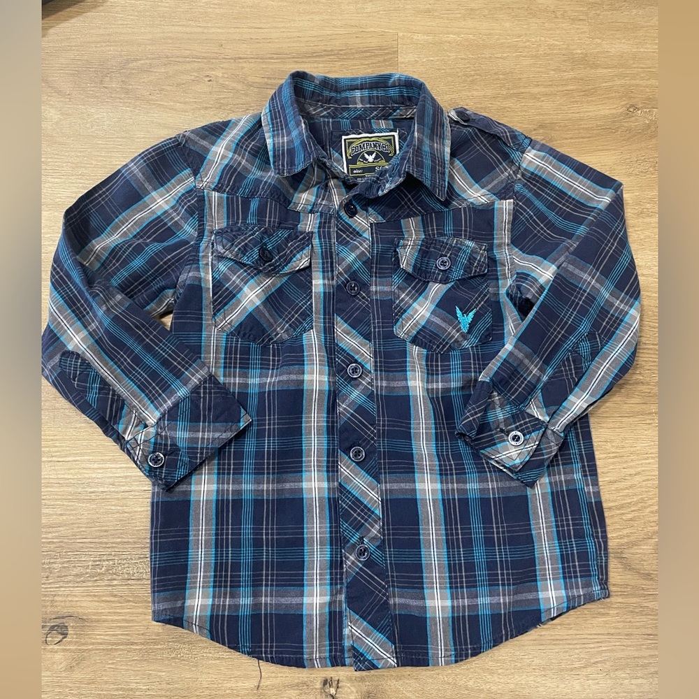 Company 81 boys blue plaid‎ button up shirt size 4
